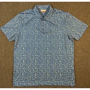 Fore Fathers XXL Lone Star Texas Polo Shirt Men Blue AOP Performance Preppy EUC